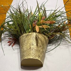 Metal basket with artificial greenery.  Home decor.  Great condition.